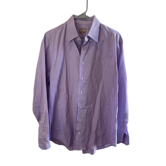 Gitman Bros Sz 17/35 Button Up Spread Collar Shirt Purple Gingham-Tiny Tag Hole - Picture 1 of 9